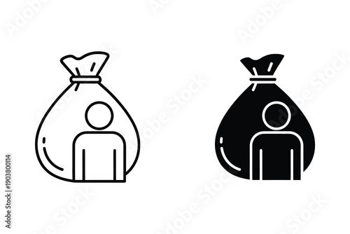 Money Bag with Person Icon in Flat Design Vector Illustration
