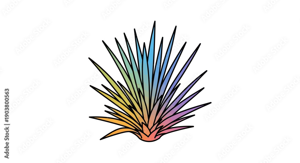 Naklejka premium Vibrant rainbow colored succulent plant illustration featuring a bold gradient of hues on a clean