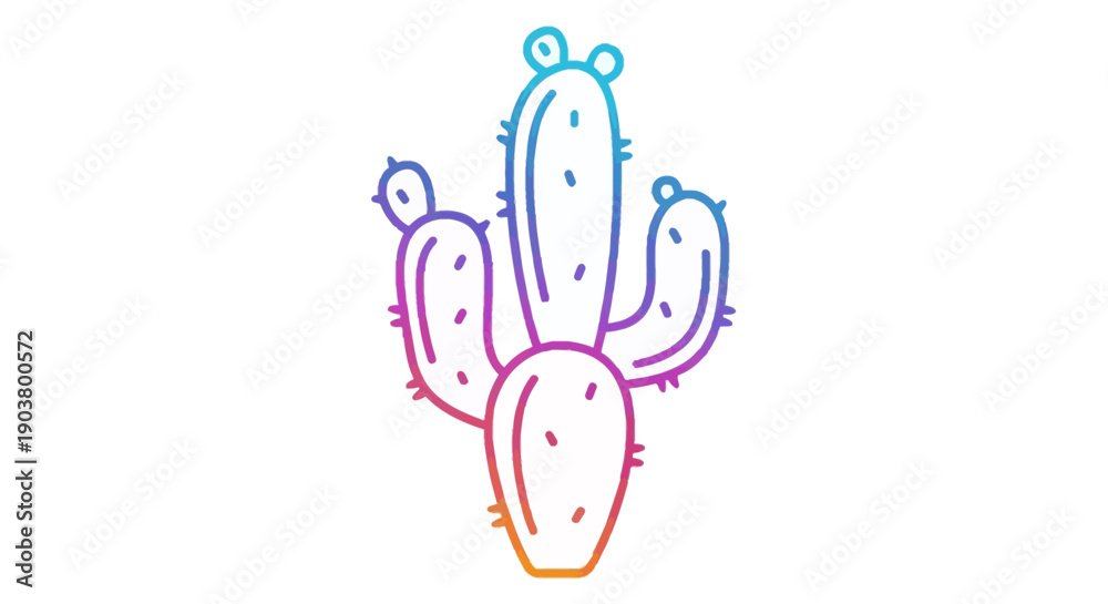 Obraz premium Vibrant gradient line art cactus icon on a white background modern desert plant illustration