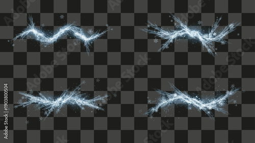 Frost Elements Winter Border Dividers Set Sparkling Snowflakes White Blue Glow Dark Isolated Effect