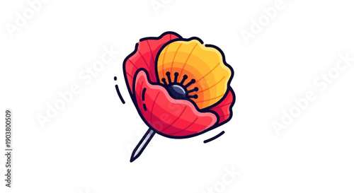Vibrant poppy flower illustration with striking red and yellow petals blooming beautifully icon