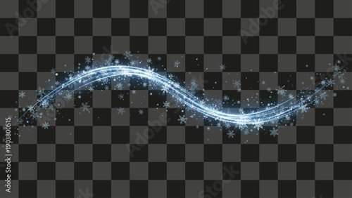 Snowflake Trail Wavy Stream Dynamic Winter Light Particles Glow Effect Blue Isolated Transparent Overlay