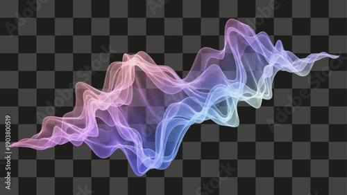 Flowing Smoke Wavy Line Shape Digital Illustration Graphic Effect Pink Blue Purple Gradient Transparent Background