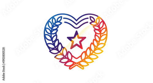 Dynamic colorful heart and star logo with elegant laurel wreath design on a clean white background