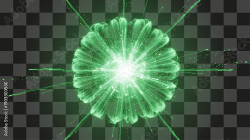 Energy Burst Radial Luminous Shockwave Digital Effect Bright Green Futuristic Light Rendering
