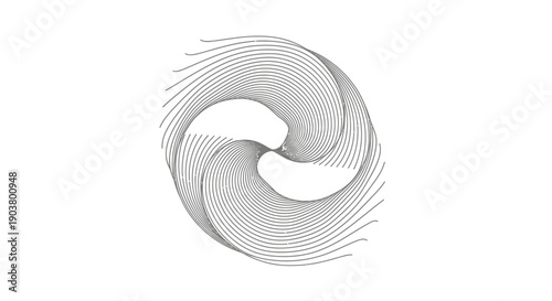 Elegant minimalist dynamic abstract linear vortex pattern design on a crisp white background
