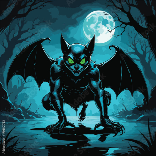 bat ghost vector illustration at night