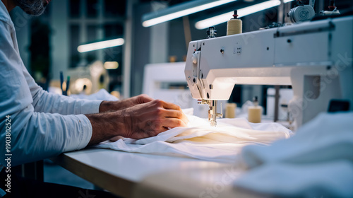A man working on a sewing machine in a factory
