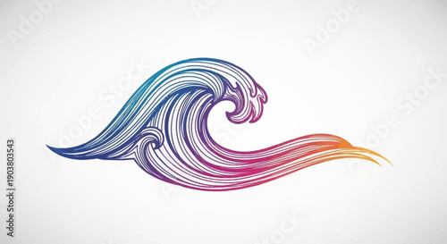 Vibrant Hand-Drawn Ocean Wave Illustration with Colorful Gradient Artistic Design Element