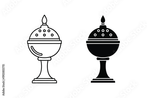 Incense Burner Vector Illustration in Flat Design Style with White and Black Variations