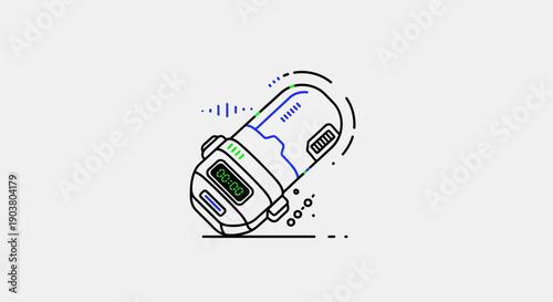 Futuristic audio recorder device with digital timer and sound waves, sleek outline vector