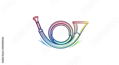 Vibrant multicolored post horn illustration on white background, conveying communication and