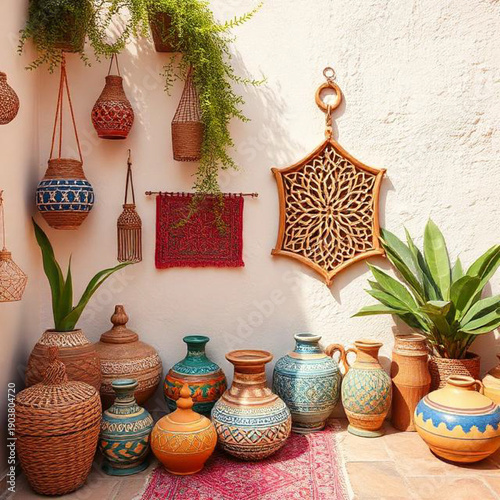 Various decorated pottery vessels,AI Image