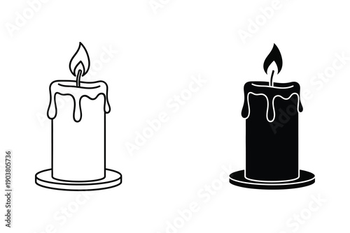 Burning candles in black and white vector illustration