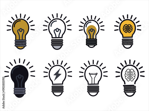 Light bulb icon vector set