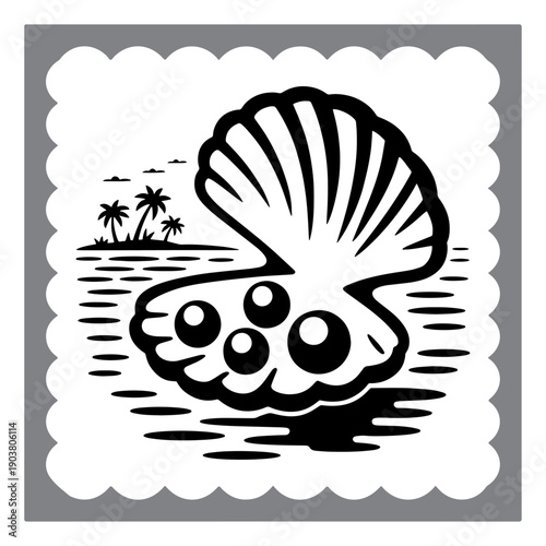 black and white seashell illustration tropical beach