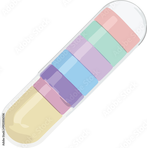 Multicolored capsule with pastel colors and white background medical