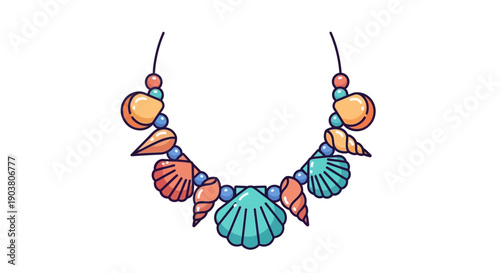 Vibrant Seashell Necklace Illustration: A Colorful Beaded Accessory for Summer Fashion and Beach