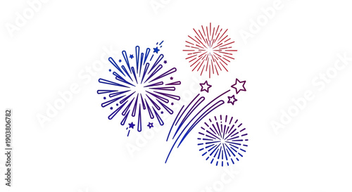 Vibrant patriotic fireworks celebration illustration featuring explosive bursts and stars on a