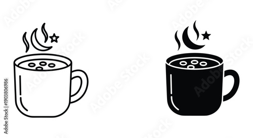 Steaming hot coffee cups illustration minimalist black and white vector morning beverage concept