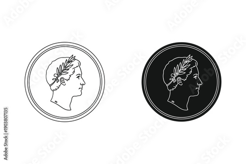 Double sided ancient roman coin with laurel wreath vector illustration