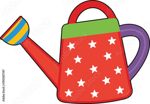 Colorful cartoon watering can with stars