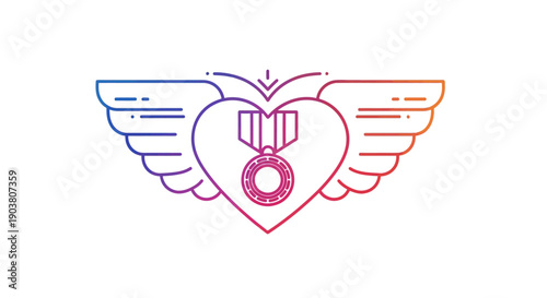 Vibrant gradient winged heart with medal icon symbolizing honor achievement and excellence