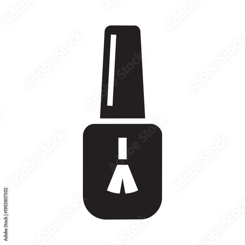 Clean black vector icon of a nail polish bottle with brush cap, minimal flat silhouette