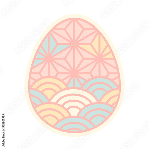 Easter Egg with Asanoha Stars and Seigaiha Waves in Pastel Colors