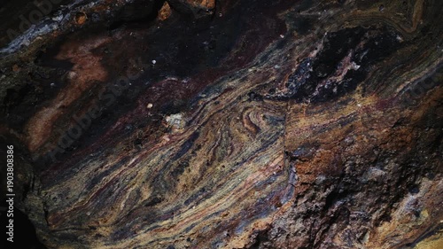 Rainbow Cave on Hormuz Island, Iran, showcasing naturally colorful rock formations and mineral layers. Unique geological landscape, natural wonder, travel destination, earth textures, vibrant colors, 