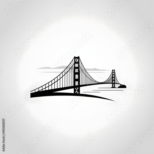 Simple black and white illustration of the Golden Gate Bridge against a plain white background, ideal for commercial use.