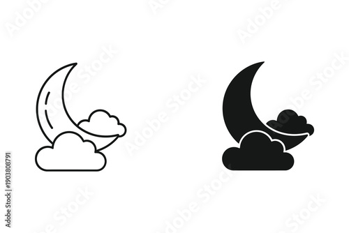 Crescent Moon Behind Clouds Vector Illustration in Flat Design
