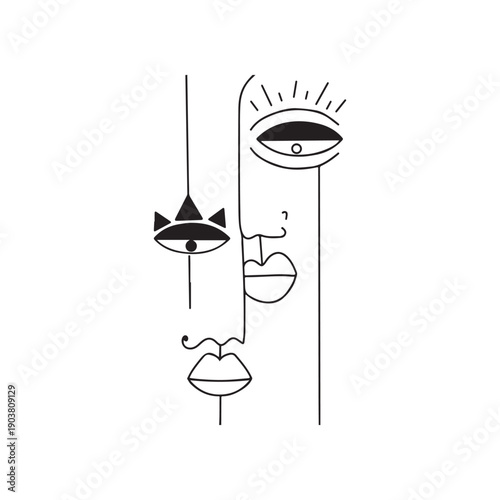Abstract faces with exaggerated expressions and emotions, eyes vector