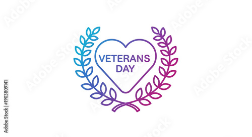 Vibrant Gradient Veterans Day Heart with Laurel Wreath Emblem Honoring Service and Remembrance