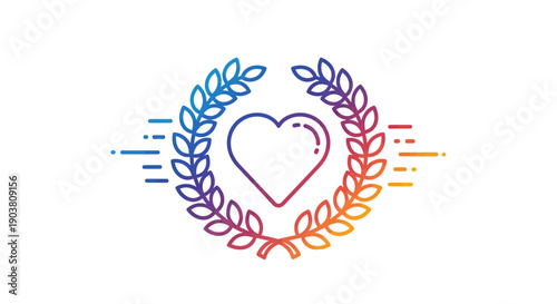 Dynamic gradient heart laurel wreath icon symbolizing love, success, and positive achievement in
