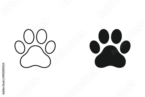 Dog paw prints set minimalist black and white flat design vector illustration