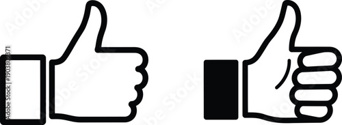 Two Simple Line Representing Thumbs Up Hand Gesture One Filled Black One Outline White