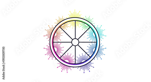 Vibrant Color Wheel with Dynamic Radiating Bursts Representing the Full Spectrum of Hues in a