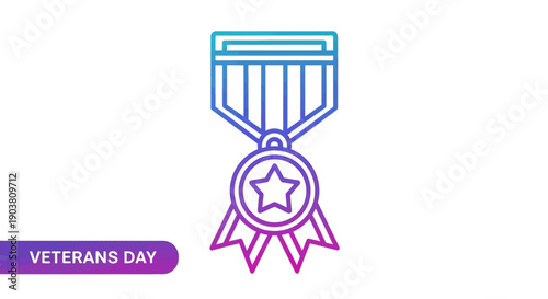Gradient line icon of a military veteran's day medal representing honor and service to the nation