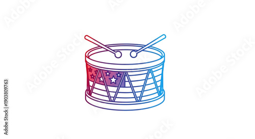 Patriotic snare drum with stars and stripes gradient line art and drumsticks icon