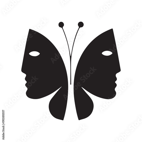 Black butterfly with human face silhouette vector