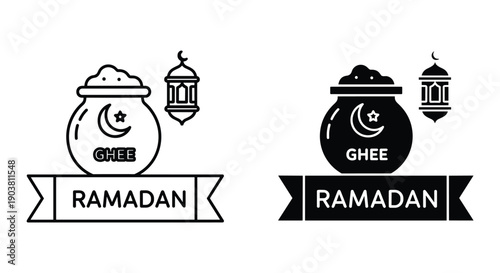 Ramadan Ghee Illustration with Lanterns in Black and White
