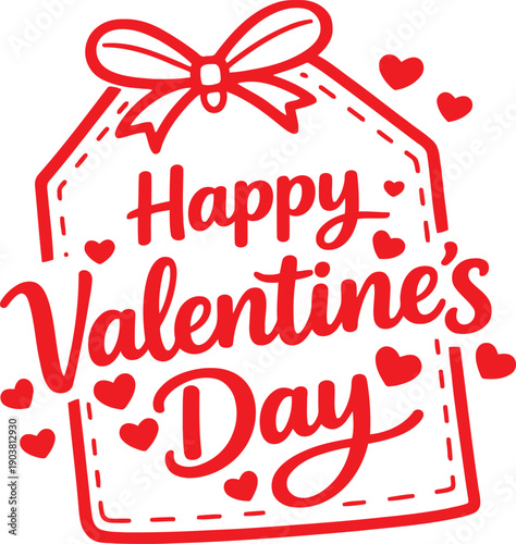 Happy valentine's day greeting card with red hearts and ribbon