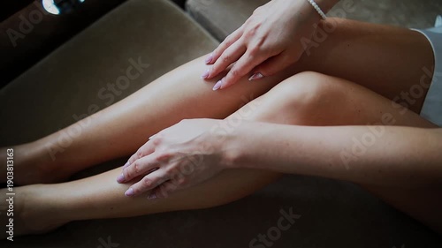 Wallpaper Mural A young beautiful woman caresses her legs Torontodigital.ca