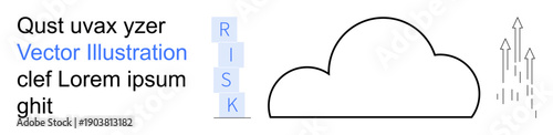 Cloud technology, risk management, data visualization, business strategy, innovation, growth. A cloud icon with text spelling risk and upward arrows. Cloud technology and risk management