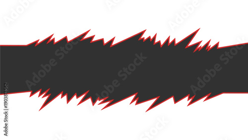 Dynamic illustration of abstract red and black jagged shapes on a neutral background from a straightforward viewpoint