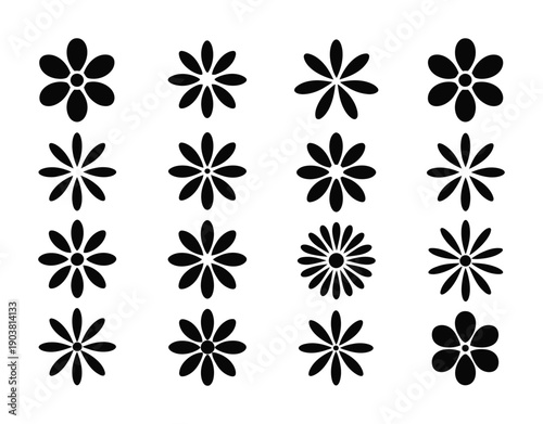 Image contains a repeated pattern of vector flowers arranged in a grid