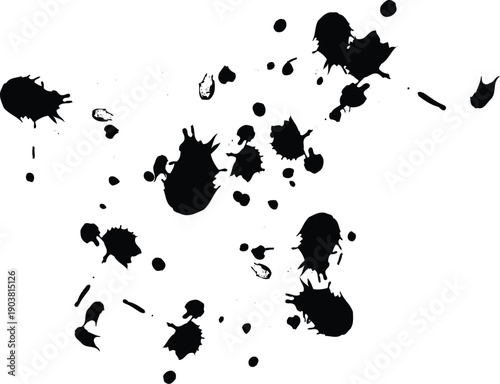 Set of paint brush stroke, ink splatter and artistic design elements. Ink splashes. Rough smears and stains. High quality manually traced.