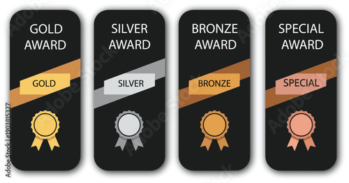Gold Silver Bronze Special Award Certificate Badge Set Vector Labels