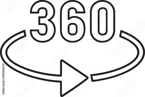 360 degree rotation icon with arrow symbol for seamless circular movement and full view indication